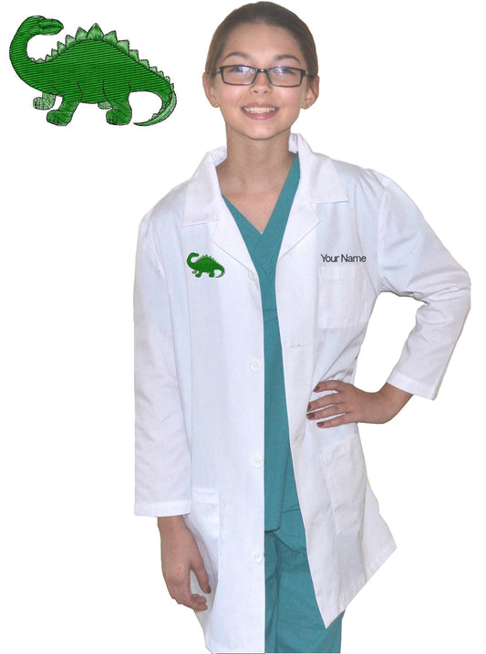 Personalized Kids Dinosaur Lab Coat with Brontosaurus embroidery design