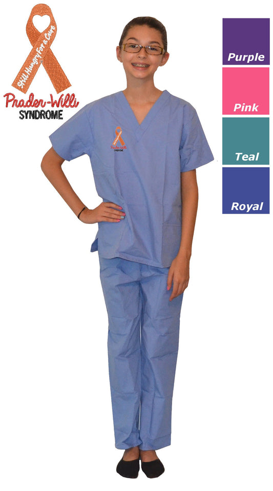 Kids Scrubs with Prader Willi Syndrome Ribbon Embroidery Design