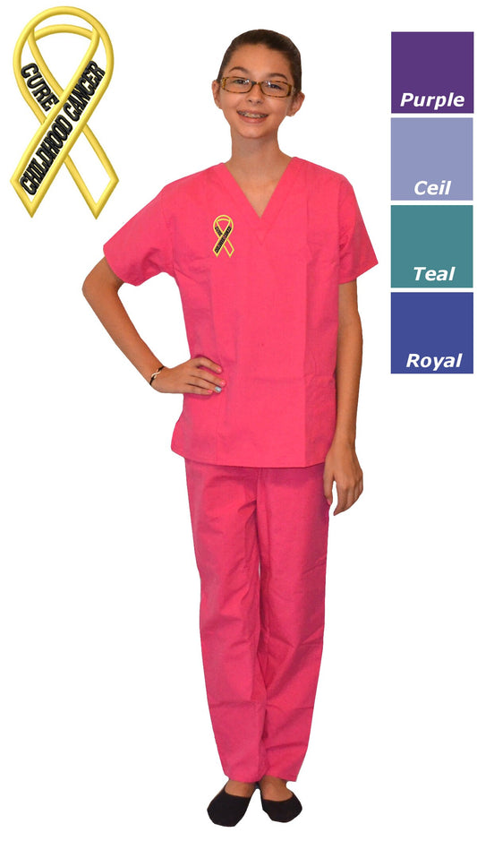Kids Scrubs with Cure Childhood Cancer Embroidery Design