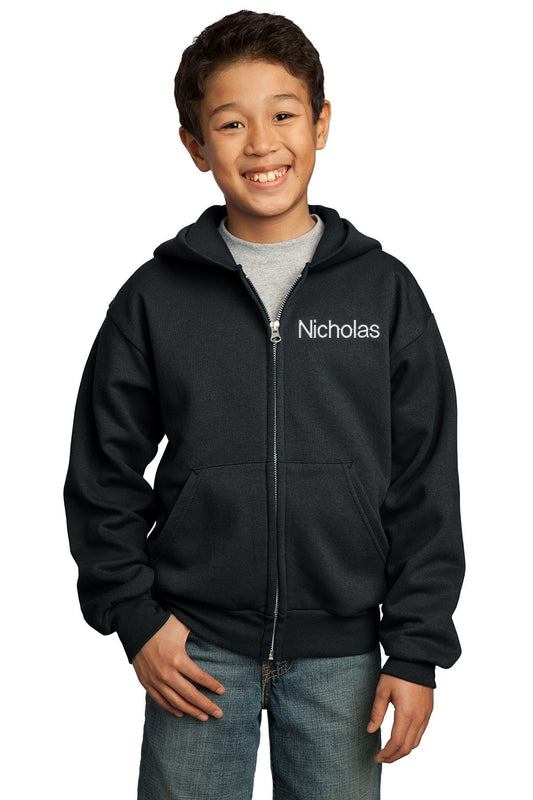 Personalized Black Kids Hoodie Sweatshirt Zipper Embroidered with a Name of Your Choice