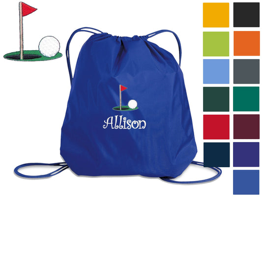 Personalized Kids Golf Cinch Pack, Drawstring Gym School PE Pool Backpack, Embroidered Sports Bag, Monogrammed Custom Name, Kids Gift