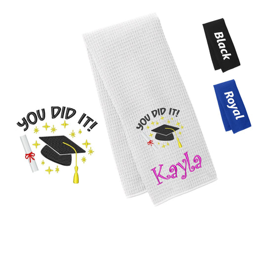 Personalized Graduation Towel with You Did It Design, Gym, Workout Fitness Towel, Waffle Microfiber, Embroidered Name Monogrammed Gift