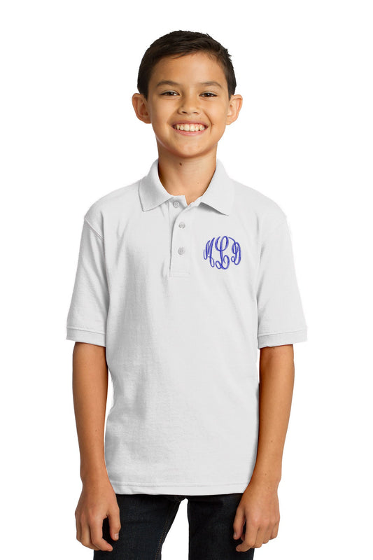 Monogrammed Kids White Polo Shirt Embroidered with Initials of Your Choice