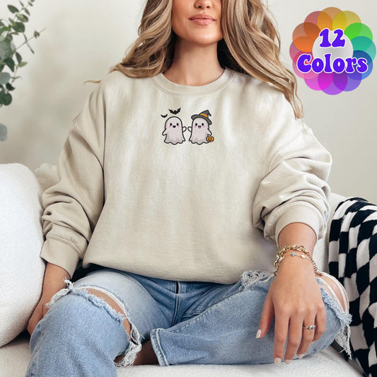 Embroidered Halloween Ghost Sweatshirt, Sweatshirt with Ghost Pumpkin Design, Cute Fall Sweatshirt, Fall Gift, Gift, Womens