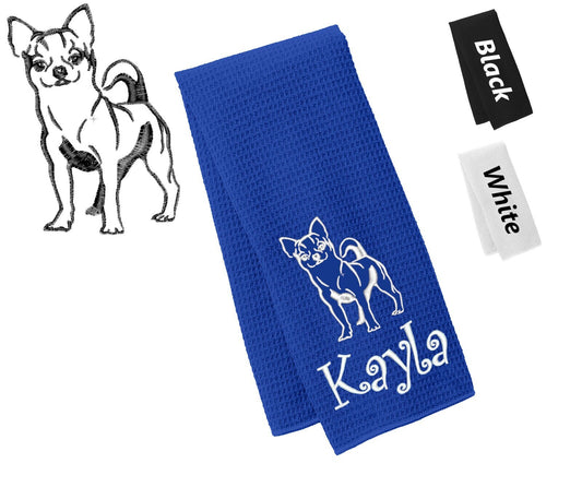 Personalized Dog Towel, Chihuahua, Hand Towel, Grooming Towel, Waffle Microfiber, Embroidered Your Pets Name, Monogrammed Dog Gift
