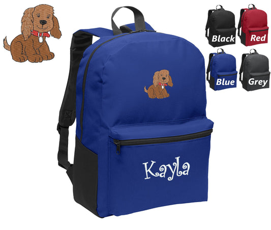 Personalized Kids Backpack Embroidered Brown Puppy Monogrammed with Name of Your Choice Perfect Kids School Gift