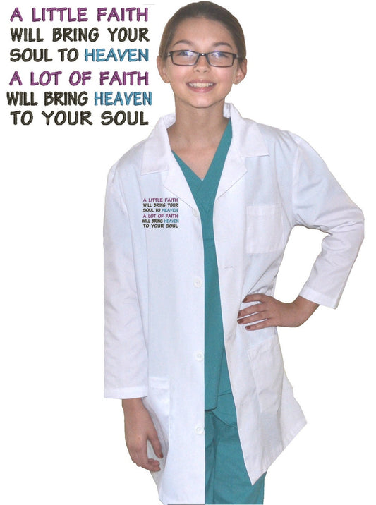Kids Lab Coat with Faith Embroidery Design for little Doctors and Nurses