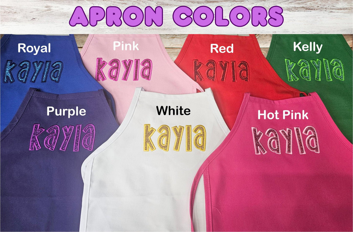 Personalized Kids Glitter Apron, Custom Embroidered Glitter Applique, Monogrammed, Art Gift, Chef Gift, Cooking Party, Art Party, School