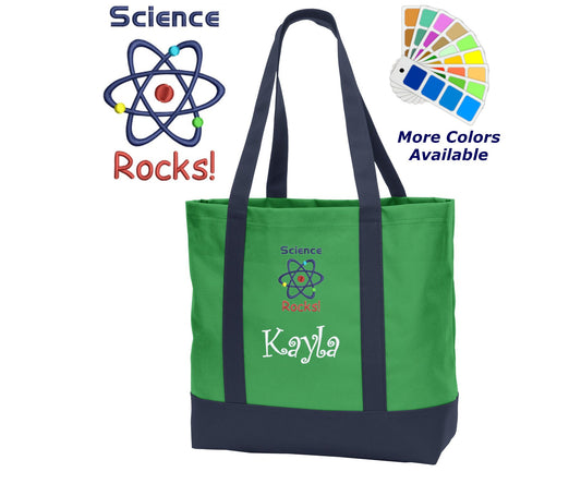 Personalized Science Tote Bag, Science Rocks, Embroidered with Name of Your Choice, Perfect Teacher School Scientist Gift