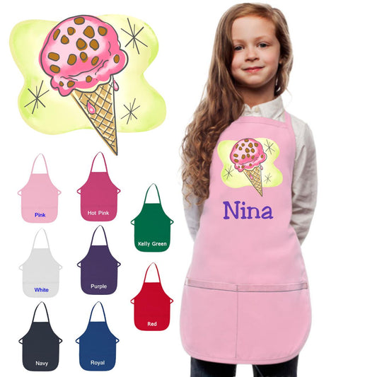 Personalized Kids Apron Watercolor Ice Cream Design, Monogrammed Chef Gift, Cooking Party, Art Party, School Aprons, Printed Apron