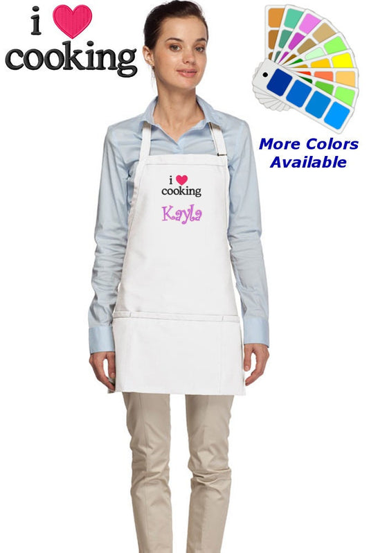 Personalized Apron Embroidered I Love Cooking Design, Dad Mom Gift, Chef Gift, Mothers Day Gift, Fathers Day Present, Heart Apron