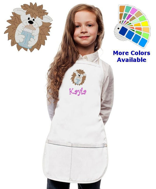Personalized Kids Apron with Hedgehog Embroidery Design, Monogrammed Birthday Gift, Kids Chef Apron, Kids Cook Apron, Custom Apron