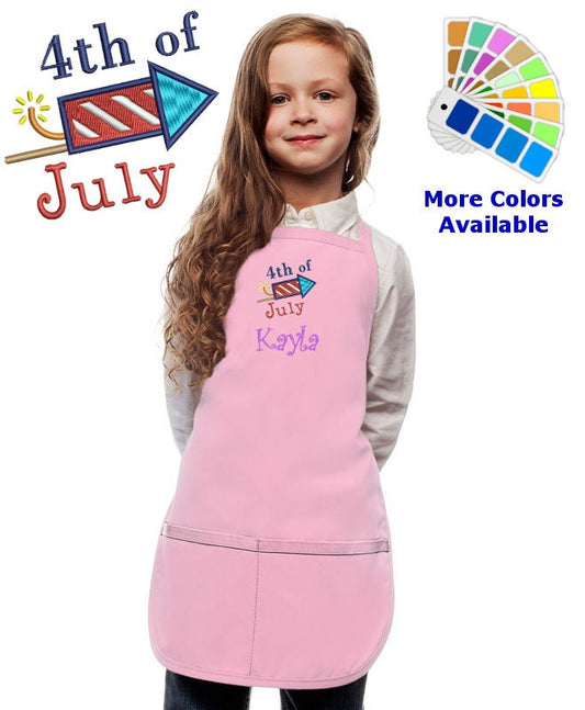 Personalized Kids Apron with 4th of July Embroidery Design, Monogrammed Chef Uniform, Art Gift, Chef Gift, Cooking Party, Art Party, School