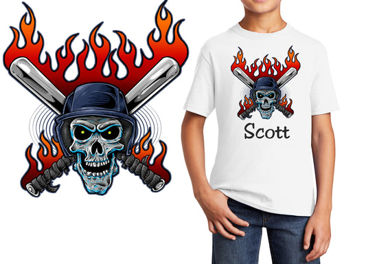 Personalized Kids T-Shirt Baseball Skull Design, T-Shirt, Colorful, Cotton, Low Price Inexpensive Tee Shirt, Student Gift, School Gift