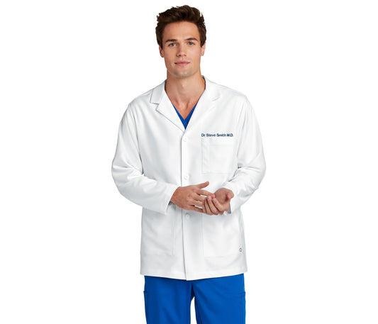 Personalized Mens Consultation Lab Coat with Custom Embroidered Text or Name, Doctor, Nurse, Veterinarian, Hospital, Jacket, Medical Apparel