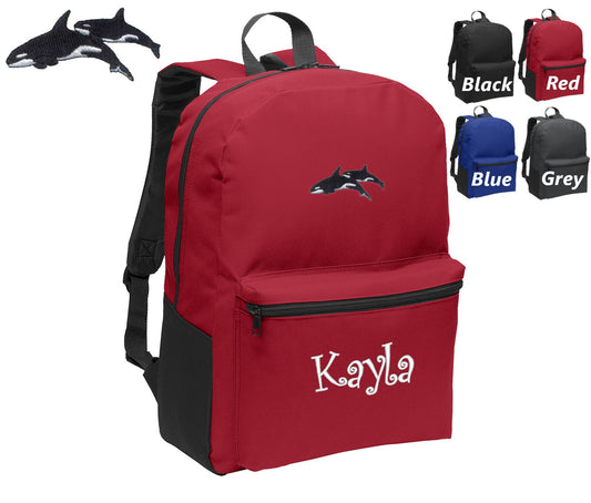 Personalized Kids Backpack Embroidered Killer Whales Orca Monogrammed with Name of Your Choice Perfect Kids School Gift