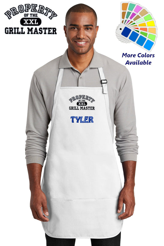 Personalized Bar B Que Apron Embroidered Property of the XXL Grill Master BBQ Design Dad Gift