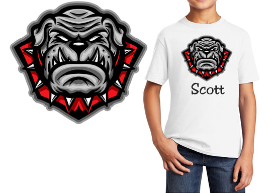 Personalized Kids T-Shirt Bulldog Mascot Dog Design, T-Shirt, Colorful, Cotton, Low Price Inexpensive Tee Shirt, Student Gift, Team Gift