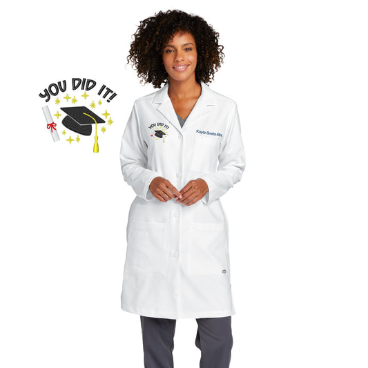 Personalized Nurse Graduation Lab Coat Gift with Custom Embroidered Text or Name and Cap Diploma Design, Doctor, Jacket, Medical Apparel
