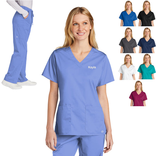 Personalized Womens Scrubs Set with Custom Embroidered Text or Name, Doctor, Nurse, Veterinarian, Hospital, Shirt, Medical Apparel