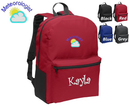 Personalized Kids Backpack Embroidered Meteorologist Sun Cloud Monogrammed with Name of Your Choice Perfect Kids School Gift
