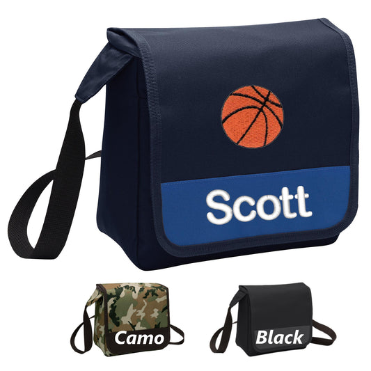 Personalized Basketball Lunch Bag Box Cooler, Polyester Canvas Fabric, Insulated Embroidered School Work Sports Monogrammed Custom Name