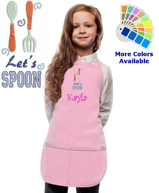 Personalized Kids Apron with Spoon Embroidery Design, Kitchen Cook Gift, School Gift, Funny Gift, Monogrammed, Cooking Party