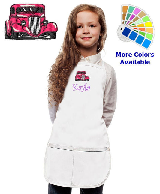 Personalized Kids Apron with Streetrod Hotrod Car Embroidery Design