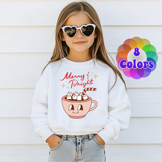 Kids Retro Christmas Sweatshirt, Merry & Bright Sweater, Christmas Season Gifts, Christmas Gift Kids, Xmas Sweatshirt, Christmas Kids Gift
