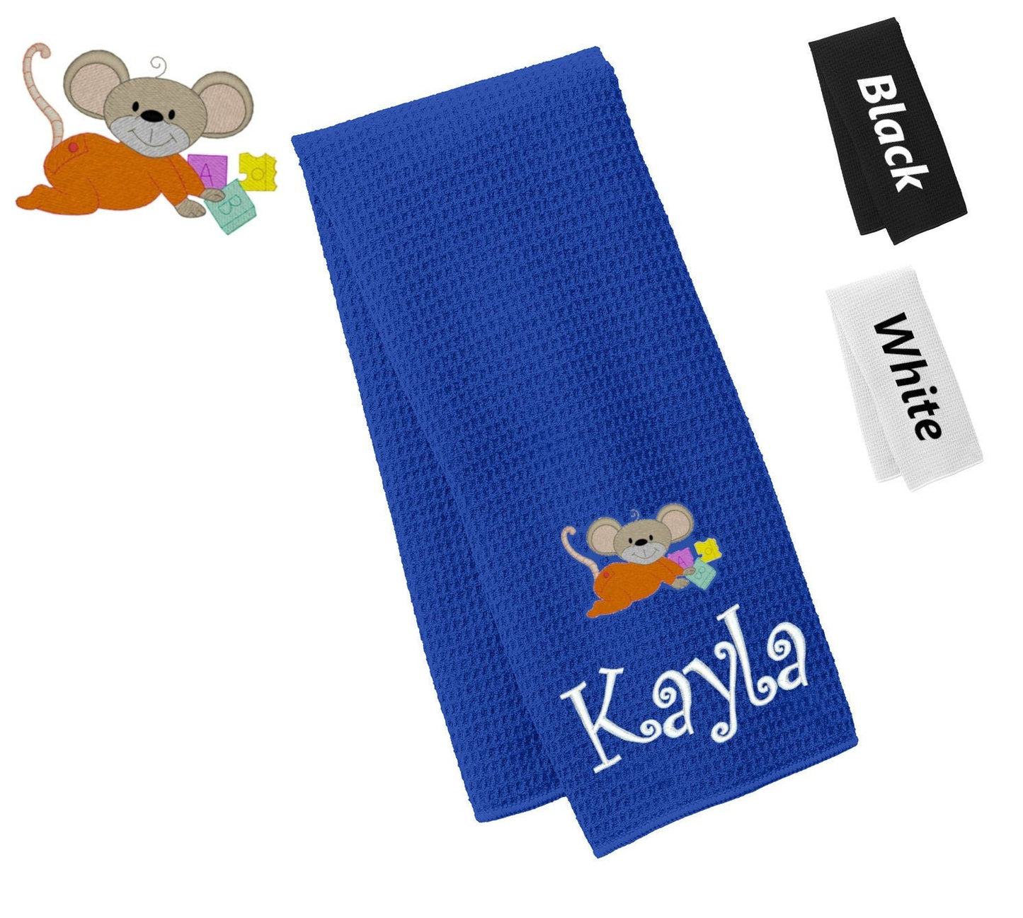 Personalized Towel Mouse Design, Kitchen Towel, Hand Towel, Bathroom Towel, Waffle Microfiber, Embroidered Name, Kids Gift, Mom Gift