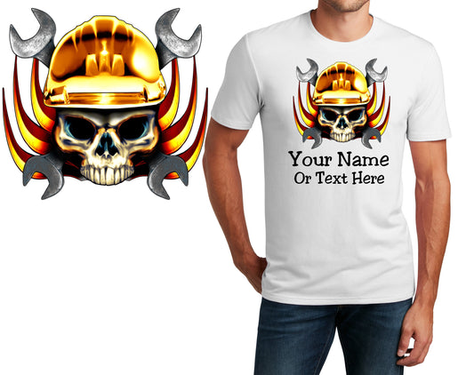Personalized T-Shirt Mechanic Skull Wrenches Design, Sports Shirt, Custom Printed Shirt, Custom Name, Dad Gift, Unisex, Womens Tee