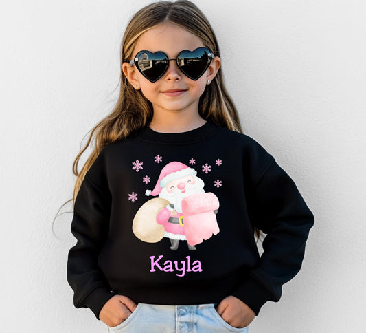 Personalized Kids Pink Santa Christmas Sweatshirt, Retro Santa, Christmas Season Gifts, Christmas Gift Kids, Xmas Sweatshirt, Kids Gift