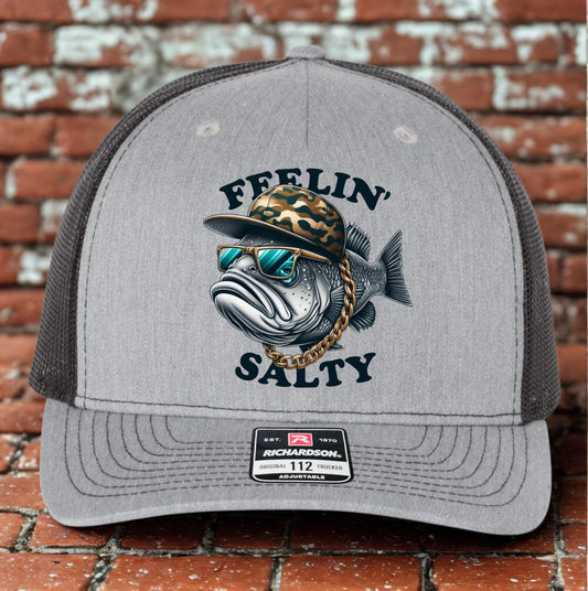 Funny Bass Trucker Hat, Feelin Salty Fishing Hat Design, Richardson 112, Funny Dad Gift Husband Gift, Sportsman Gift, Printed Hat