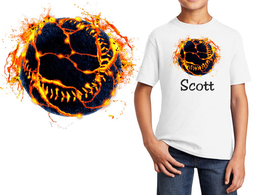 Personalized Kids T-Shirt Baseball Lava Design, T-Shirt, Colorful, Cotton, Low Price Inexpensive Tee Shirt, Student Gift, School Gift
