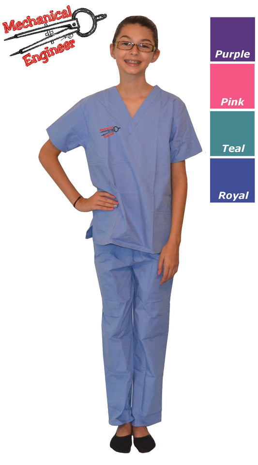 Kids Scrubs with Mechanical Engineer Compass Embroidery Design