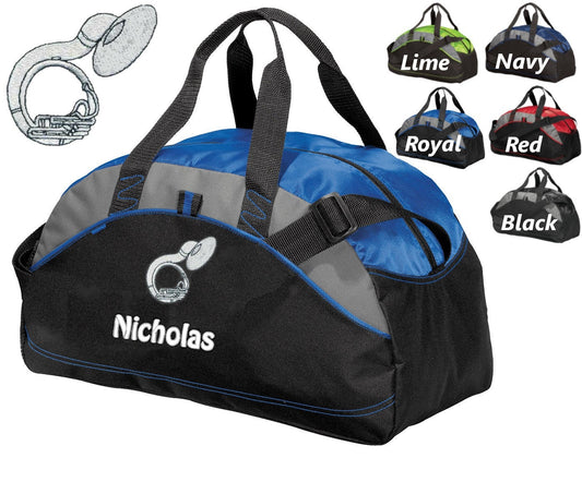 Personalized Kids Duffel Bag, Sousaphone Design, Gym Bag, School Band, Contrast Piping Stitching, Embroidered Name, Music Gift, Student Gift