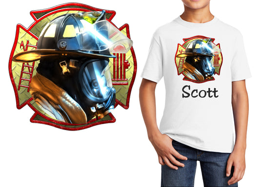 Personalized Kids T-Shirt Firefighter Maltese Design, T-Shirt, Colorful, Cotton, Low Price Inexpensive Tee Shirt, Student School Gift