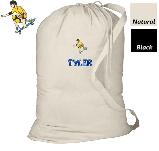 Personalized Skateboard Laundry Bag, Summer Camp Bag, College Dorm Laundry Bag, School Laundry Bag, Embroidered Monogrammed with Name