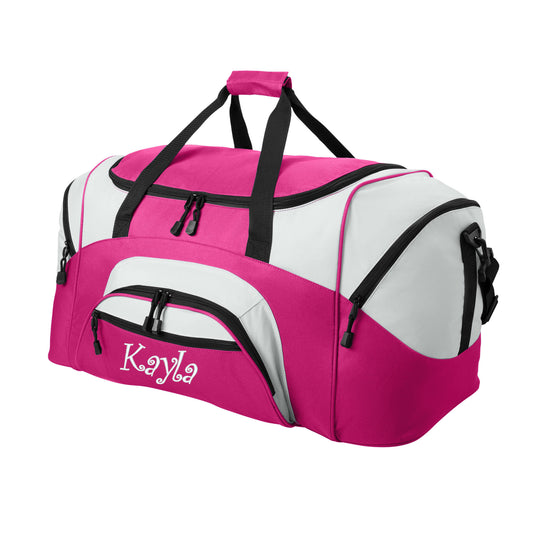 Personalized Womens Large Pink Duffel Bag, Duffle Gym Bag, School PE, Quality Bag, Workout, Sports, Athlete Gift, Embroidered Name or Text