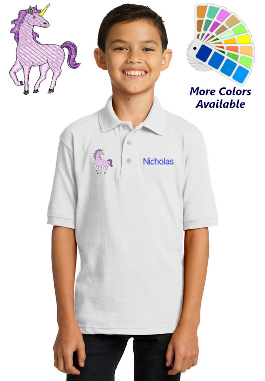 Personalized Kids Polo Shirt Embroidered Unicorn Monogrammed with a Name or Text of Your Choice