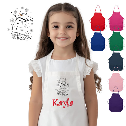 Personalized Kids Christmas Apron, Let It Snow Snowman Embroidered, Monogrammed Chef Uniform, Chef Gift, Cooking Party, Art Party, Smock