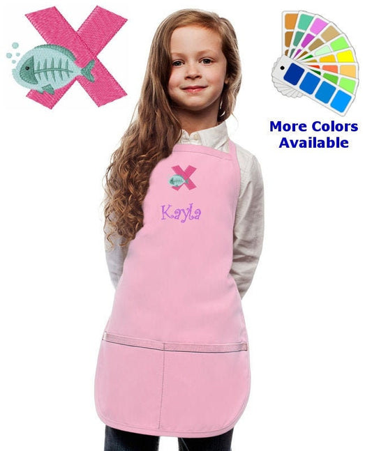 Personalized Kids Apron with Animal Alphabet Letter X Xray Embroidery Design, Monogrammed Art Smock, Childrens Apron, Cooking Gift