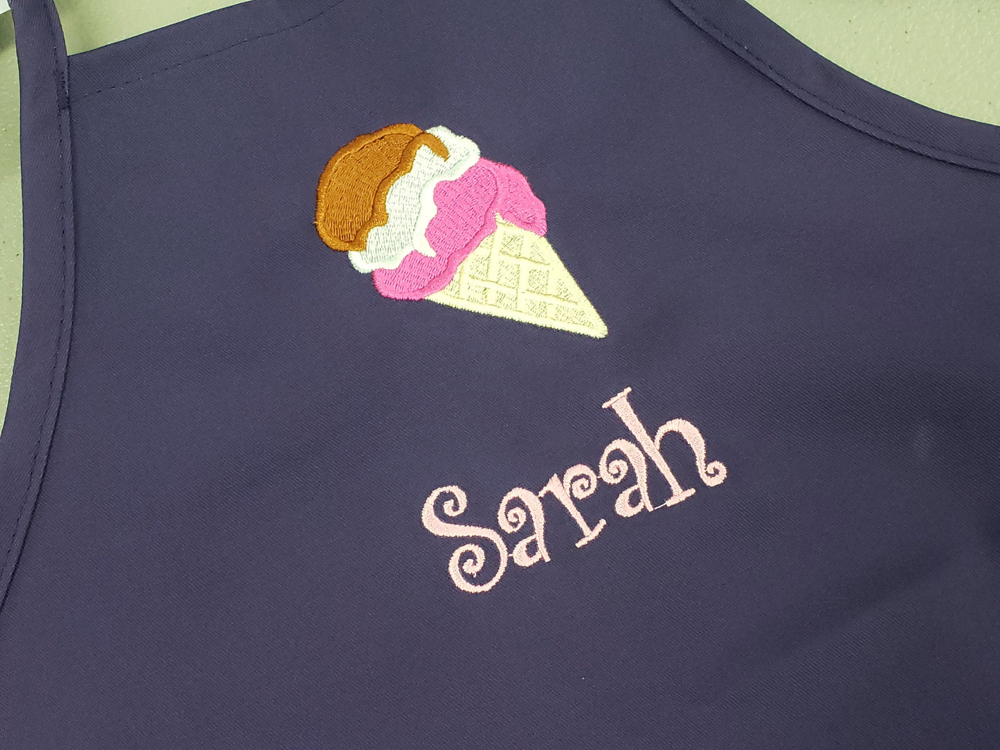 Personalized Kids Apron with Ice Cream Cone Embroidery Design, Monogrammed Chef Uniform, Art Gift, Chef Gift, Cooking Party Art Party School