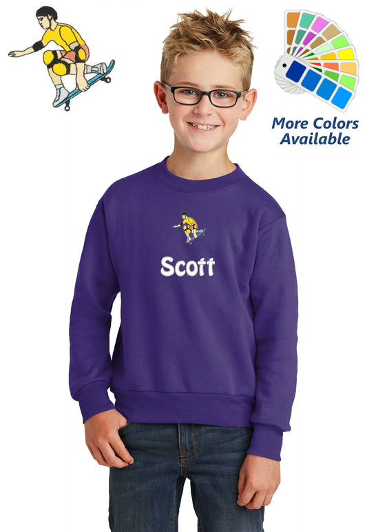 Personalized Kids Skateboard Sweatshirt Embroidered Name Unisex Girl or Boy Gift with Monogrammed Name Sports Gift Crewneck Sweater