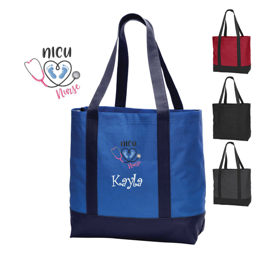 Personalized Canvas PICU Nurse Tote Bag, Shoulder Bag, Custom Tote, Tote with Handles, Embroidered Custom Name, Nurse Gift