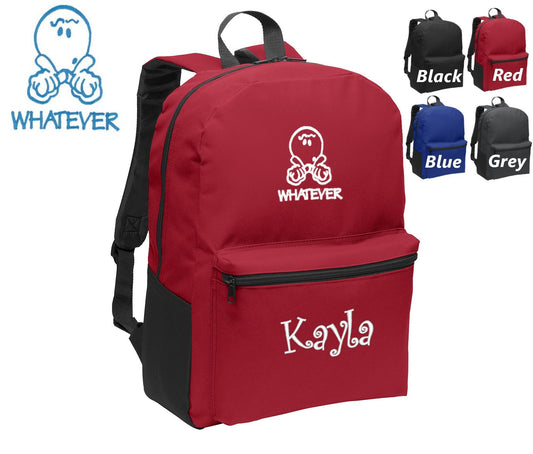 Personalized Kids Backpack Embroidered Whatever Emoji Monogrammed with Name of Your Choice Perfect Kids School Gift