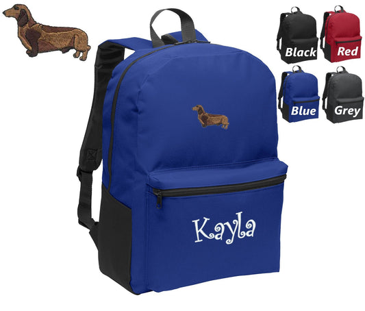 Personalized Kids Backpack Embroidered Dachshund Hot Dog Monogrammed with Name of Your Choice Perfect Kids School Gift