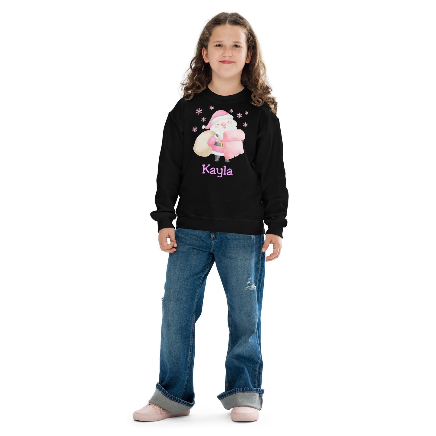 Personalized Kids Pink Santa Christmas Sweatshirt, Retro Santa, Christmas Season Gifts, Christmas Gift Kids, Xmas Sweatshirt, Kids Gift