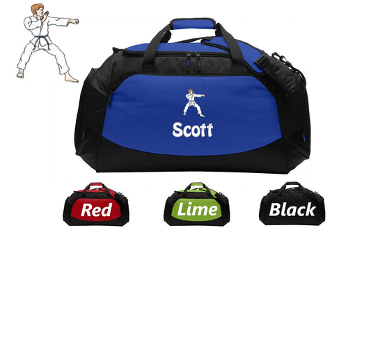 Personalized Large Canvas Karate Duffel Bag, Gym Bag, School PE Bag, Zippered Pockets, Padded Handle, Embroidered Name, Martial Arts Gift
