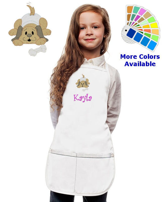 Personalized Kids Apron with Puppy Dog Embroidery Design, Monogrammed Birthday Gift, Kids Chef Apron, Kids Cook Apron, Custom Apron